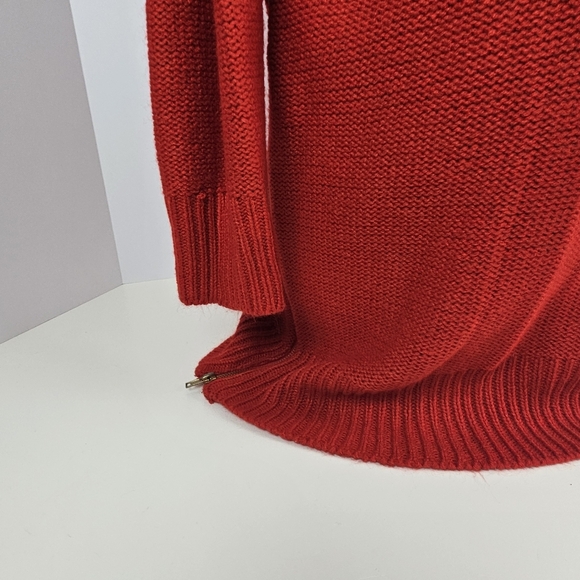 ZARA Knit Red Sweater Dress Tunic Medium V-Neck Cable Knit Zip Hem Long Sleeve - Picture 12 of 16